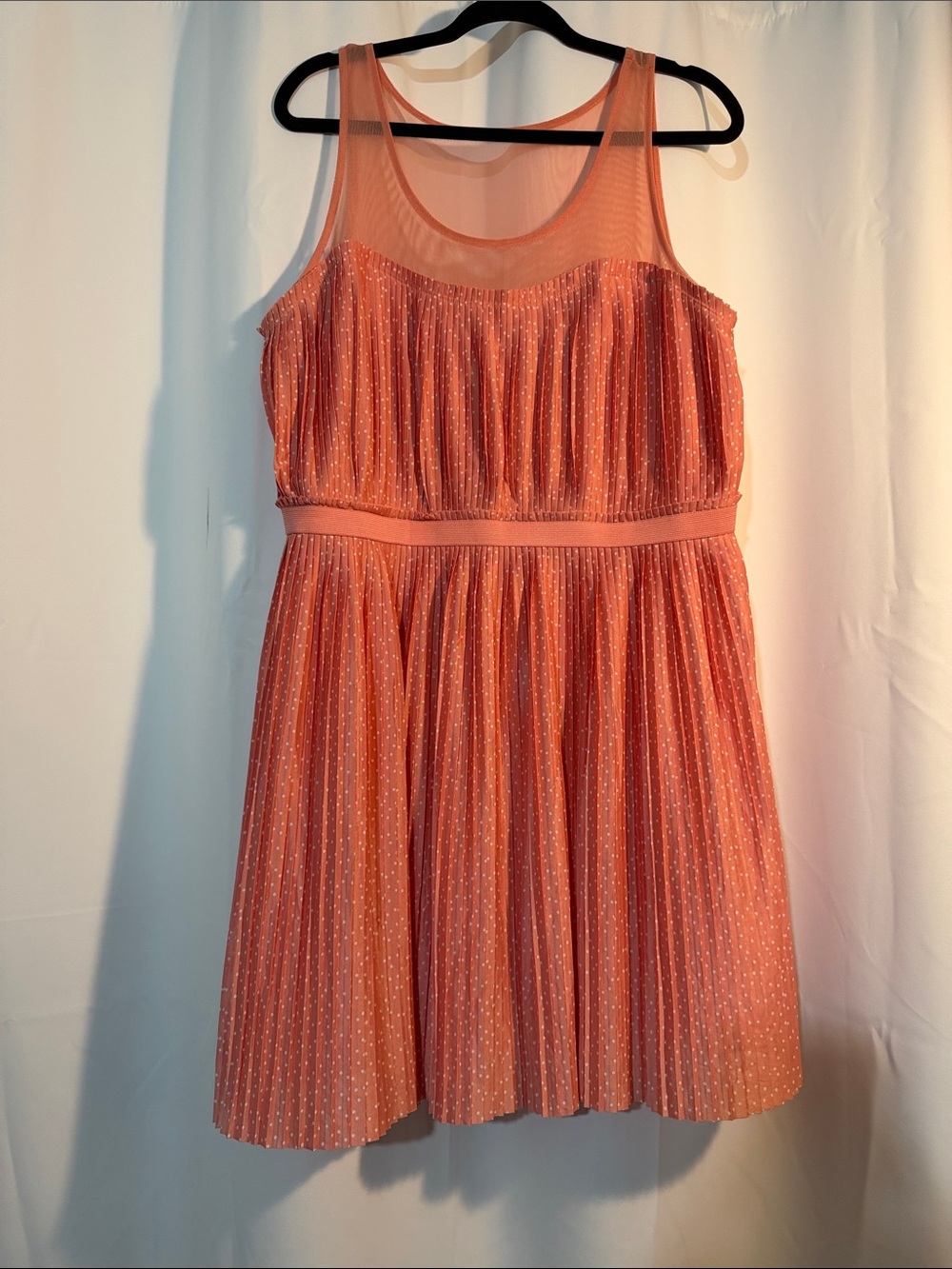 Feminine Fairy Coral Mesh Pleated Midi Dress B7